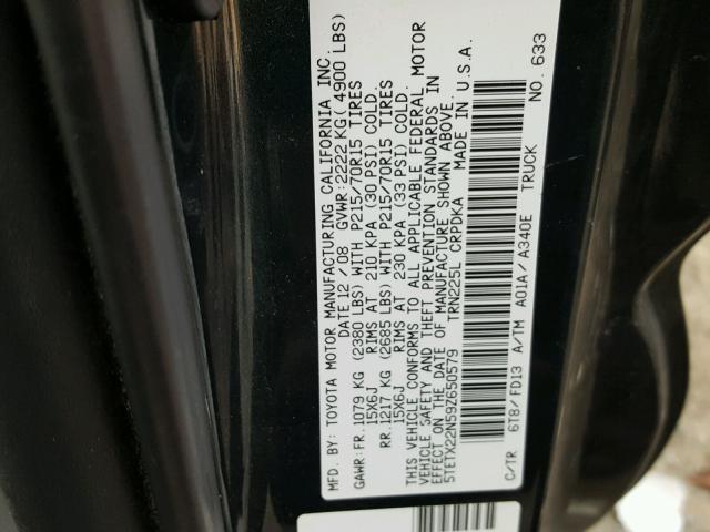 5TETX22N59Z650579 - 2009 TOYOTA TACOMA ACC GREEN photo 10