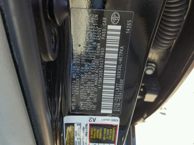 4T1BK3DB7BU371860 - 2011 TOYOTA AVALON BAS BLACK photo 10