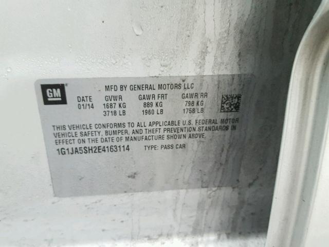 1G1JA5SH2E4163114 - 2014 CHEVROLET SONIC LS Արծաթագույն լուսանկար 10