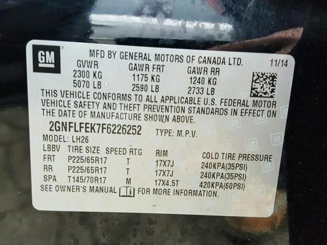 2GNFLFEK7F6226252 - 2015 CHEVROLET EQUINOX LT BLACK photo 10