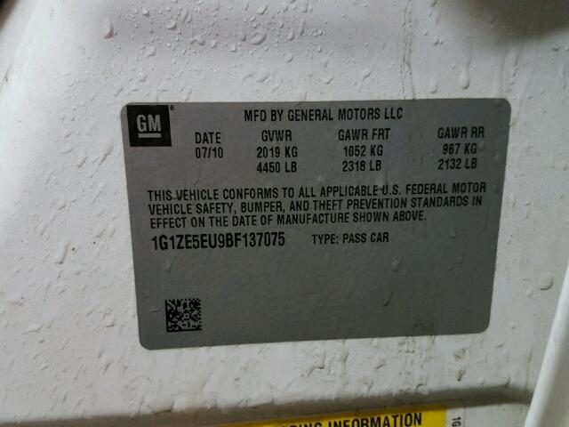 1G1ZE5EU9BF137075 - 2011 CHEVROLET MALIBU LTZ 白色 照片 10