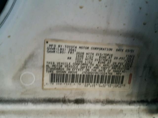 JTEGH20V610024766 - 2001 TOYOTA RAV4 WHITE photo 10