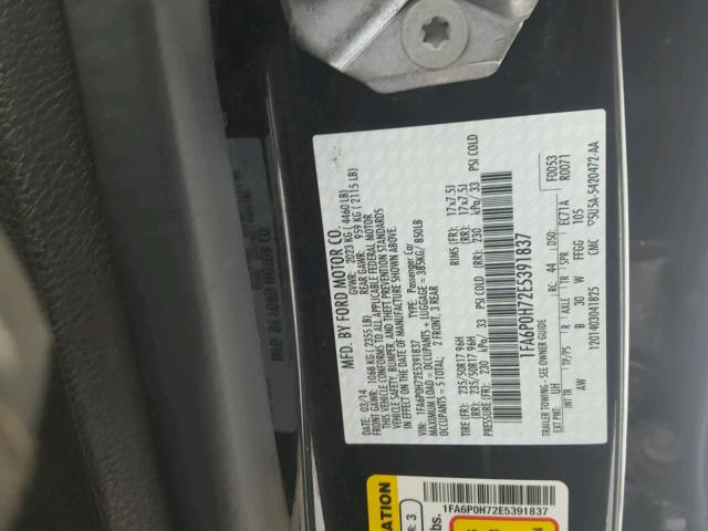 1FA6P0H72E5391837 - 2014 FORD FUSION SE BLACK photo 10