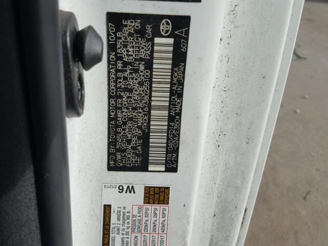 JTKDE167380255100 - 2008 TOYOTA SCION TC 白色 照片 10