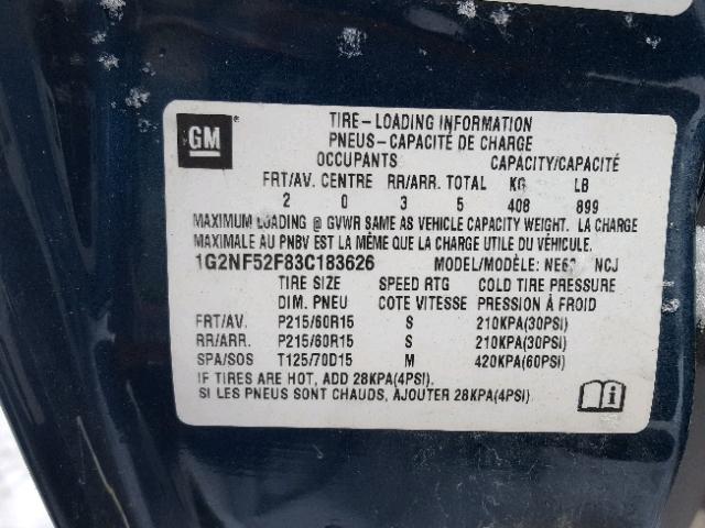 1G2NF52F83C183626 - 2003 PONTIAC GRAND AM S ლურჯი ფოტო 10