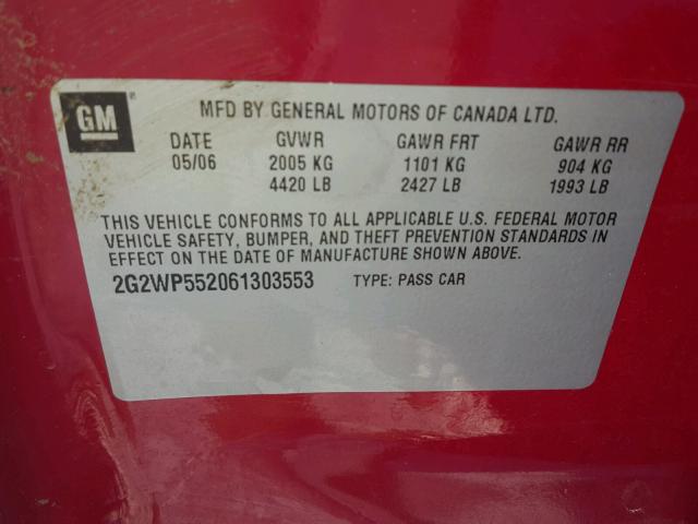 2G2WP552061303553 - 2006 PONTIAC GRAND PRIX Qırmızı foto 10