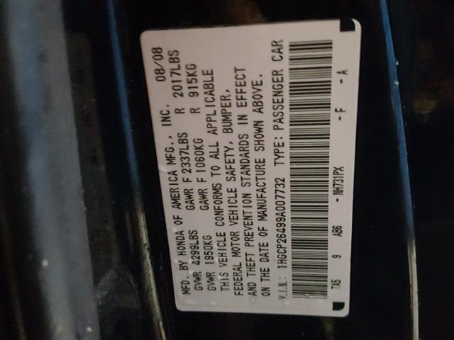 1HGCP26499A007732 - 2009 HONDA ACCORD LXP BLACK photo 10