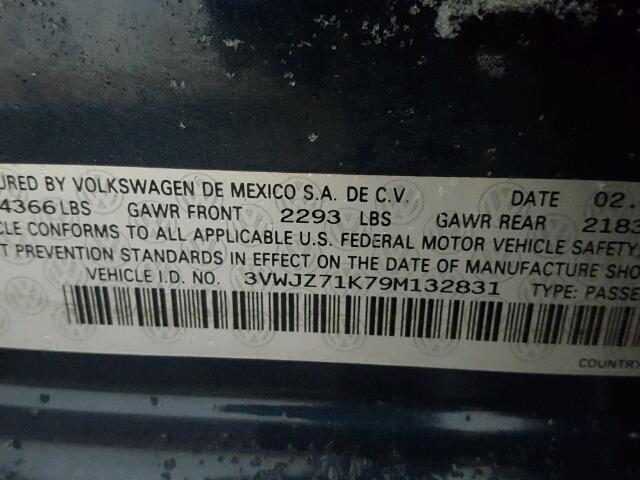 3VWJZ71K79M132831 - 2009 VOLKSWAGEN JETTA S 蓝色 照片 10