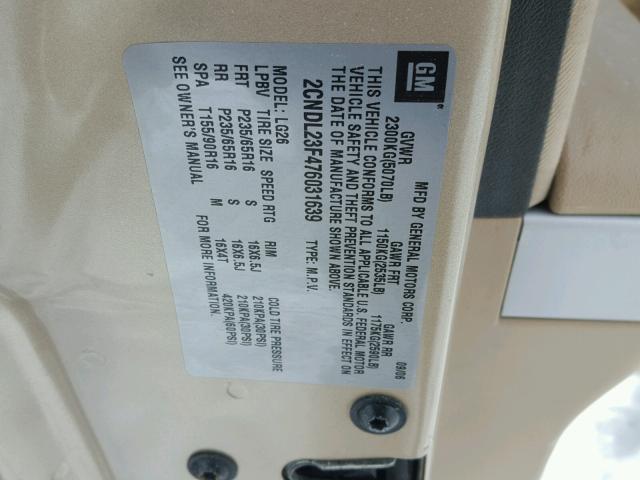 2CNDL23F476031639 - 2007 CHEVROLET EQUINOX LS BEIGE photo 10