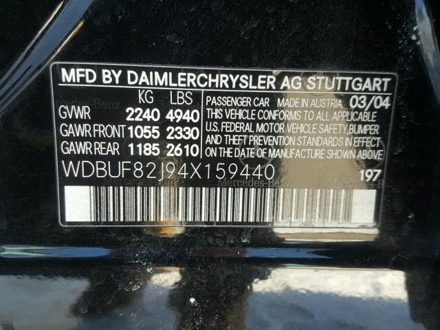 WDBUF82J94X159440 - 2004 MERCEDES-BENZ E 320 4MAT BLACK photo 10