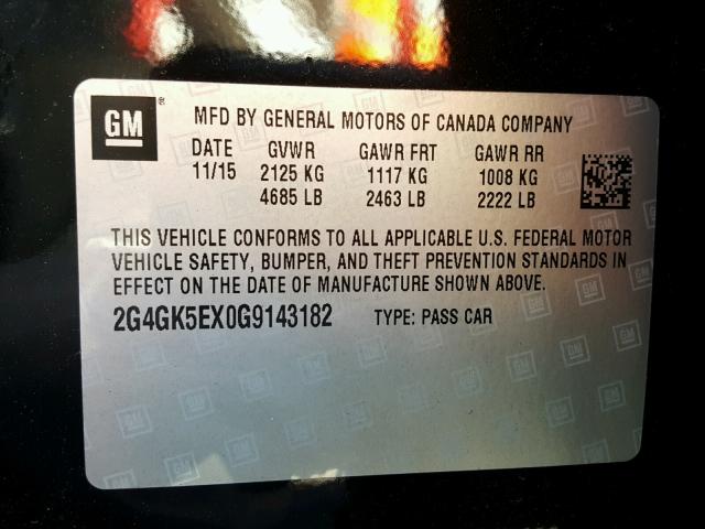 2G4GK5EX0G9143182 - 2016 BUICK REGAL 黑色 照片 10