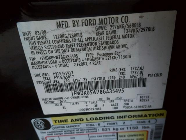 1FMDK05W78GA35495 - 2008 FORD TAURUS X S BLUE photo 10