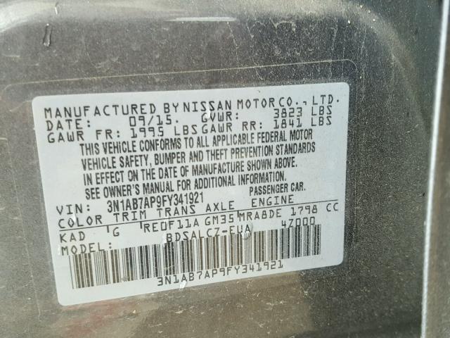 3N1AB7AP9FY341921 - 2015 NISSAN SENTRA S GRAY photo 10