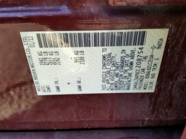 1N4AL2APXCC208754 - 2012 NISSAN ALTIMA BAS RED photo 10