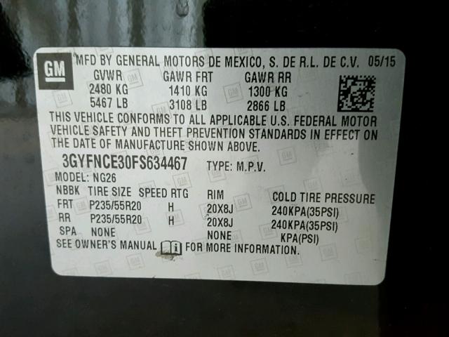 3GYFNCE30FS634467 - 2015 CADILLAC SRX PERFOR 黑色 照片 10