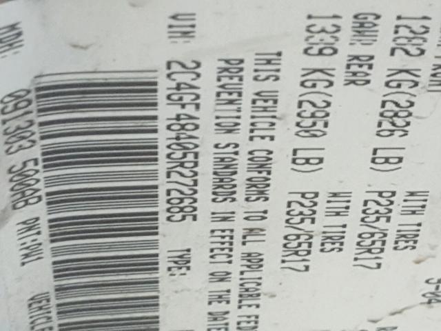 2C4GF48405R272685 - 2005 CHRYSLER PACIFICA თეთრი ფოტო 10