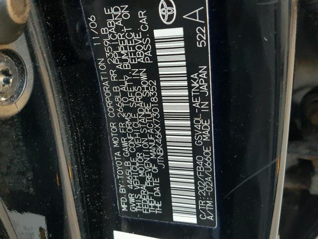 JTNBK46KX73018352 - 2007 TOYOTA CAMRY NEW BLACK photo 10