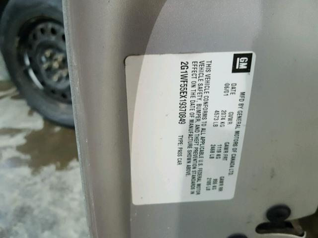 2G1WF55EX19370849 - 2001 CHEVROLET IMPALA SILVER photo 10