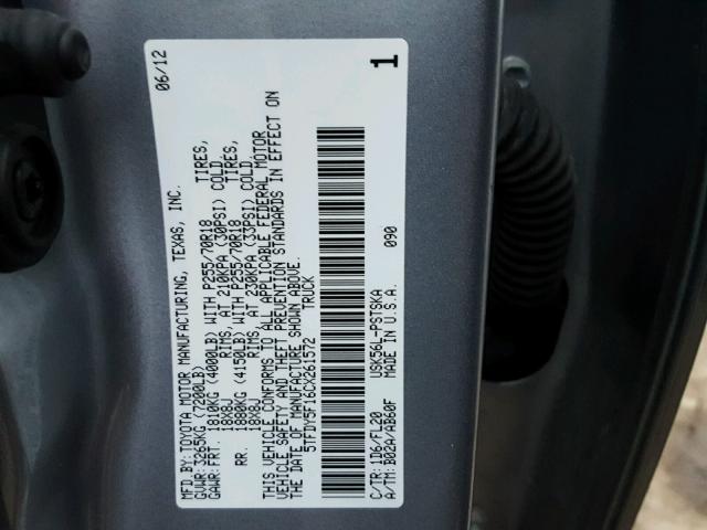 5TFDY5F16CX261572 - 2012 TOYOTA TUNDRA CRE SILVER photo 10