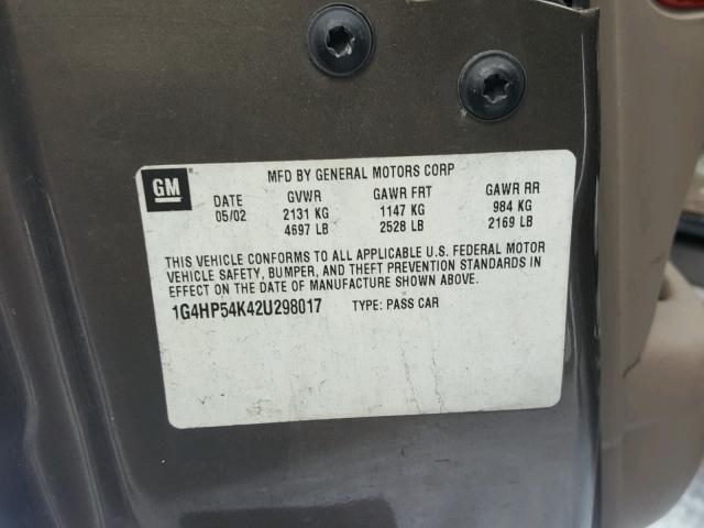 1G4HP54K42U298017 - 2002 BUICK LESABRE CU TAN photo 10