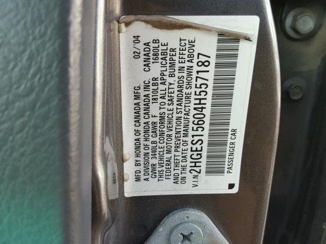 2HGES15604H557187 - 2004 HONDA CIVIC LX BLACK photo 10