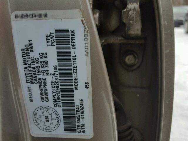 2T1BR12E82C877146 - 2002 TOYOTA COROLLA CE CREAM photo 10