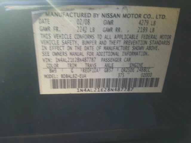 1N4AL21E28N487787 - 2008 NISSAN ALTIMA 2.5 BLUE photo 10