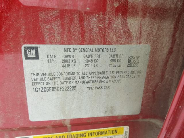 1G1ZC5E05CF222225 - 2012 CHEVROLET MALIBU 1LT 勃艮第红 照片 10