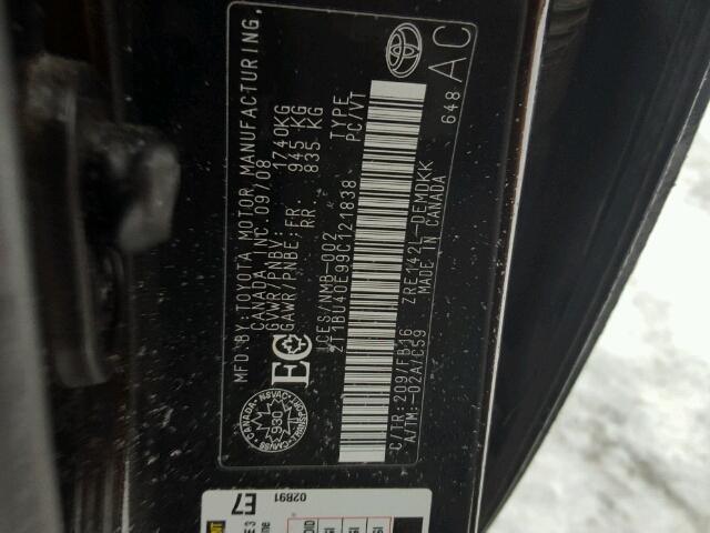 2T1BU40E99C121838 - 2009 TOYOTA COROLLA BA BLACK photo 10