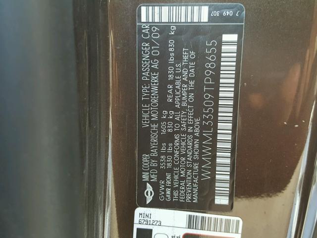 WMWML33509TP98655 - 2009 MINI COOPER CLU BROWN photo 10