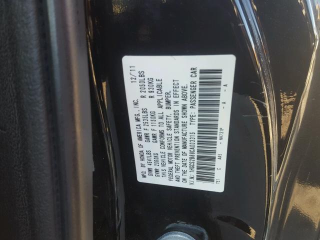 1HGCS2B88CA003315 - 2012 HONDA ACCORD EXL BLACK photo 10