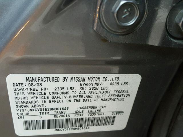 JNKCY01E29M801646 - 2009 INFINITI M35 BASE GRAY photo 10