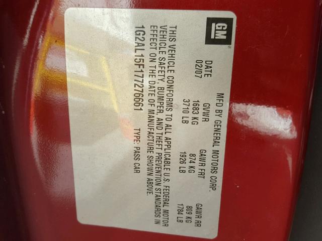 1G2AL15F177276661 - 2007 PONTIAC G5 RED photo 10