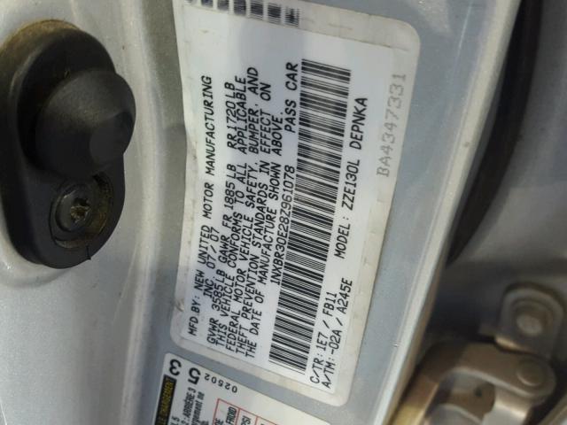 1NXBR30E28Z961078 - 2008 TOYOTA COROLLA CE GRAY photo 10