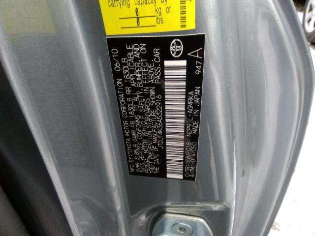 JTDJT4K36A5322916 - 2010 TOYOTA YARIS SILVER photo 10