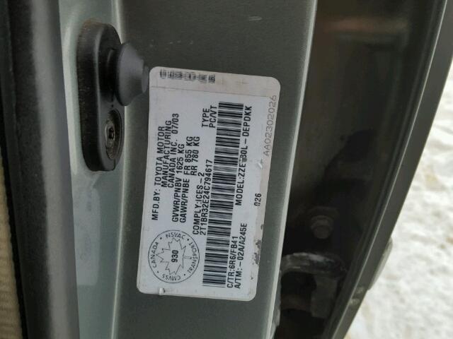 2T1BR32E24C794617 - 2004 TOYOTA COROLLA CE GRAY photo 10