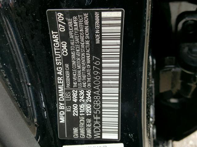 WDDHF5GB8AA069767 - 2010 MERCEDES-BENZ E 350 BLACK photo 10