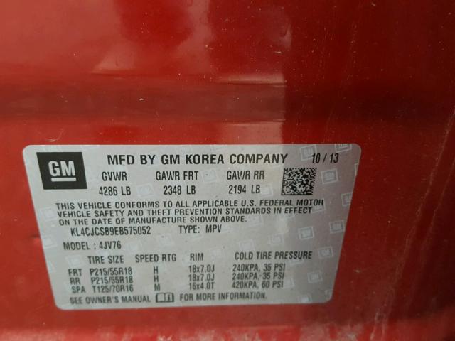KL4CJCSB9EB575052 - 2014 BUICK ENCORE RED photo 10