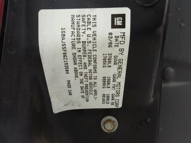 1G8AJ55F06Z193504 - 2006 SATURN ION LEVEL MAROON photo 10