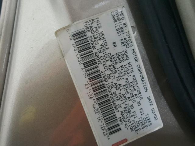 JT6GF10UXY0066967 - 2000 LEXUS RX 300 GOLD photo 10