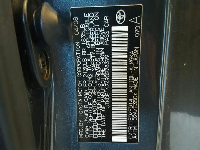 JTKDE167490278399 - 2009 TOYOTA SCION TC 灰色 照片 10