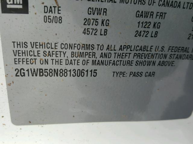 2G1WB58N881306115 - 2008 CHEVROLET IMPALA LS WHITE photo 10