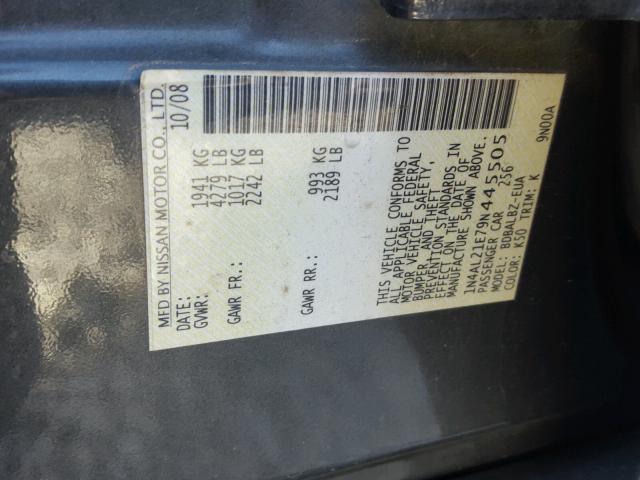 1N4AL21E79N445505 - 2009 NISSAN ALTIMA 2.5 GRAY photo 10