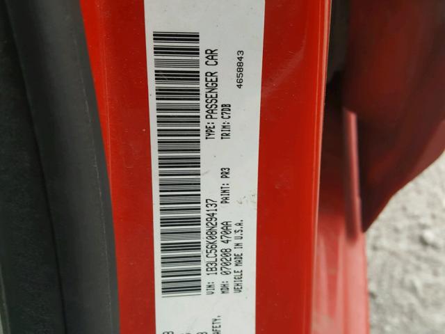 1B3LC56K08N294137 - 2008 DODGE AVENGER SX RED photo 10