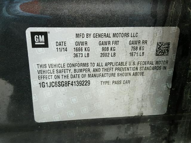 1G1JC6SG8F4139229 - 2015 CHEVROLET SONIC LT CHARCOAL photo 10