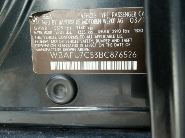 WBAFU7C53BC876526 - 2011 BMW 535 XI Чорний фото 10