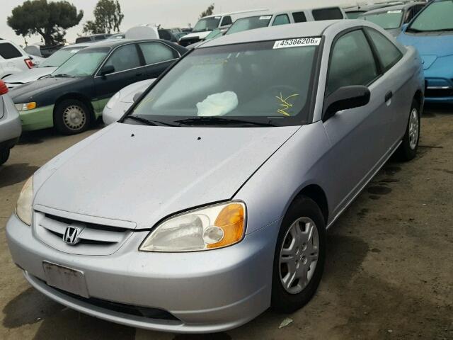 1HGEM22531L085738 - 2001 HONDA CIVIC LX SILVER photo 2