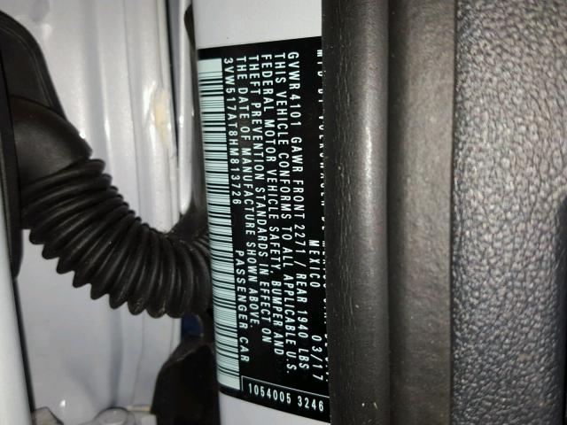 3VW517AT8HM813726 - 2017 VOLKSWAGEN BEETLE S/S 银色 照片 10