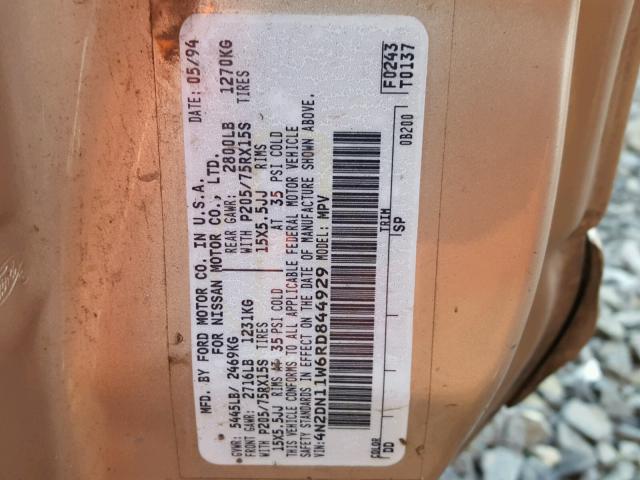 4N2DN11W6RD844929 - 1994 NISSAN QUEST XE GOLD photo 10