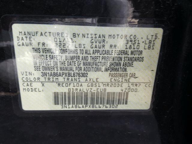 3N1AB6APXBL676302 - 2011 NISSAN SENTRA 2.0 BLACK photo 10